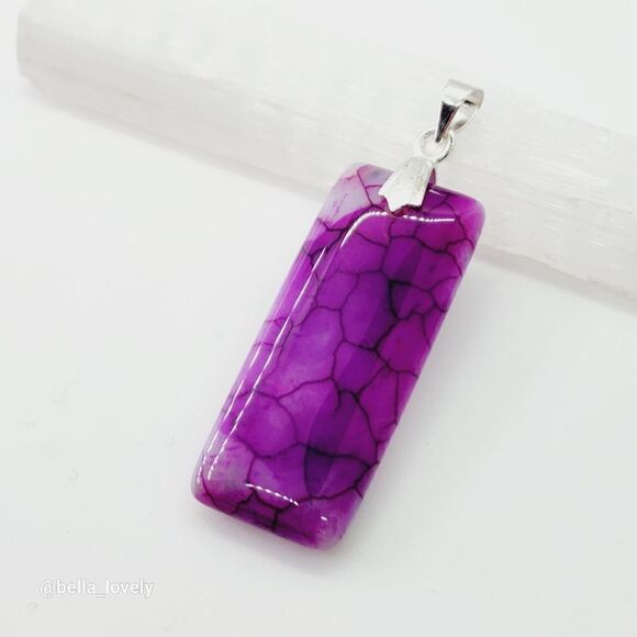 Reversible Purple Dragon Veins Agate Oblong Pendant 1.75" - Picture 3 of 3